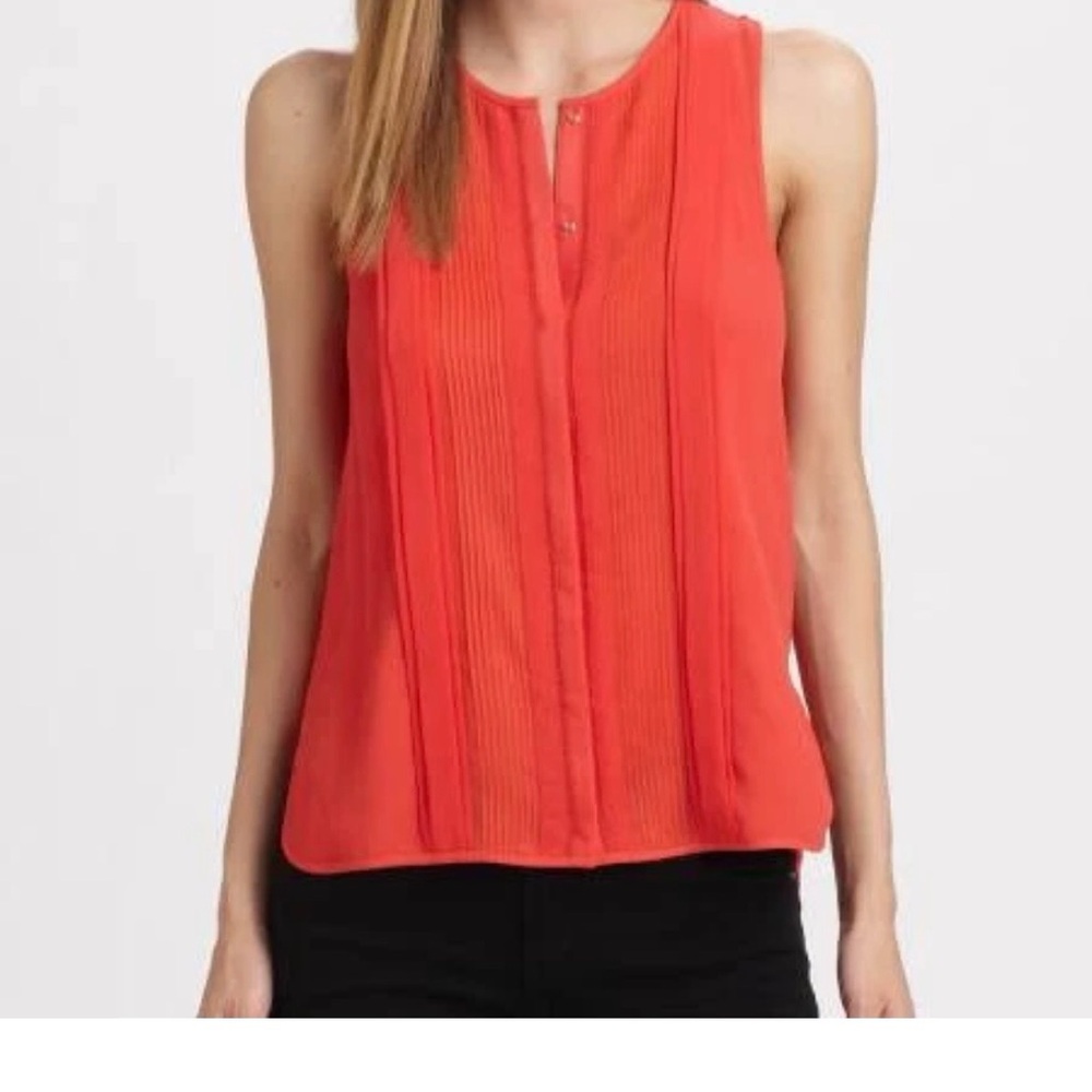 DVF Diane Von Furstenberg New Slice Pintuck Silk Top Blouse Orange Small Luxury - Picture 12 of 12